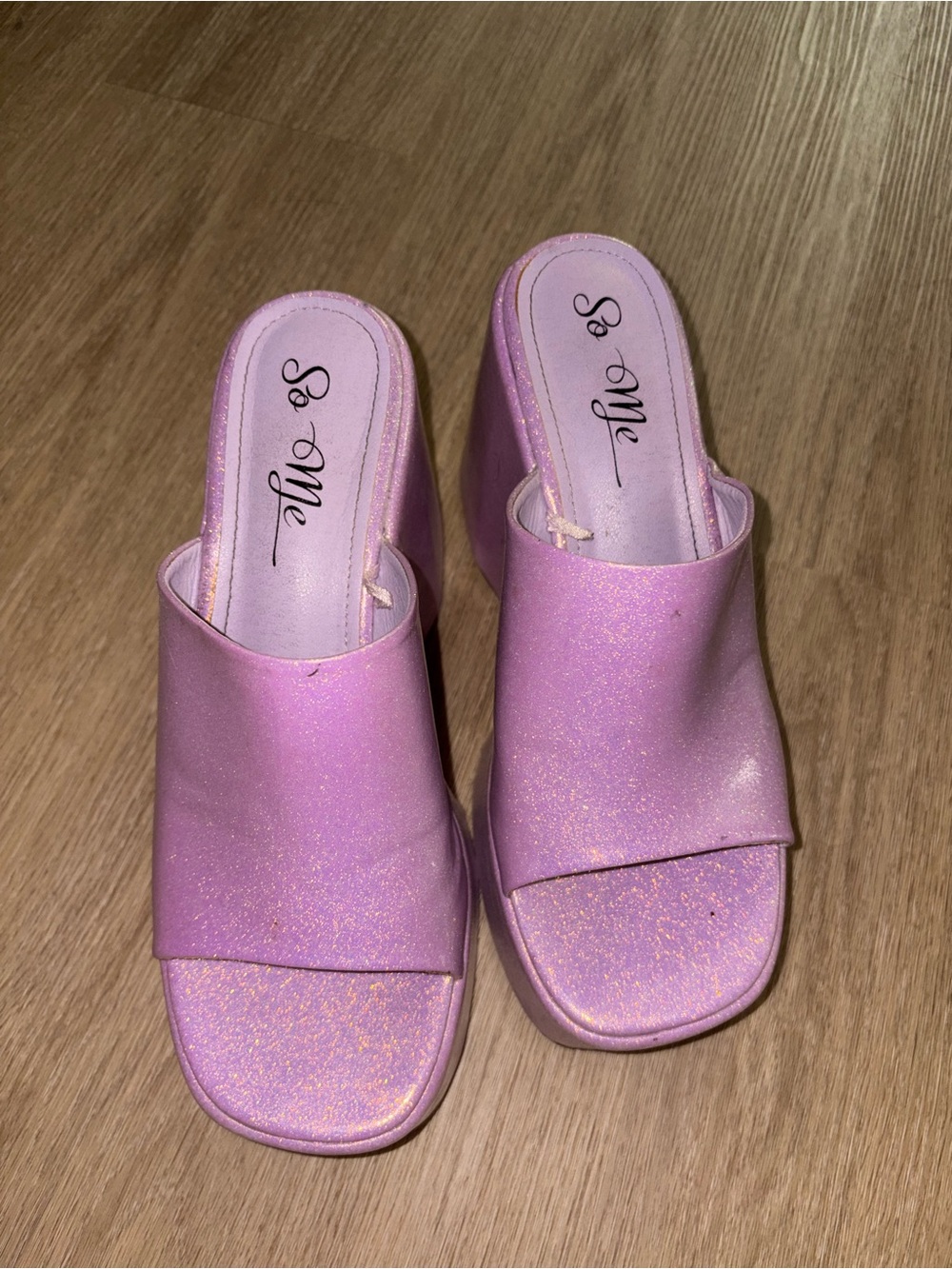 Forever 21 Shimmery Pink Open-Toe Slide Heels